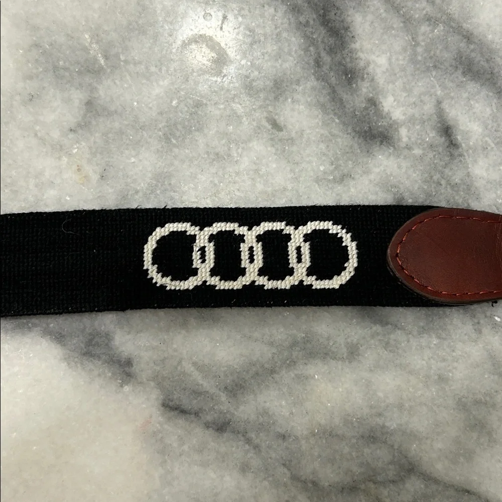 Smathers & Branson Audi Hand-Stitched Needlepoint Black Brown Belt Gold Buckle